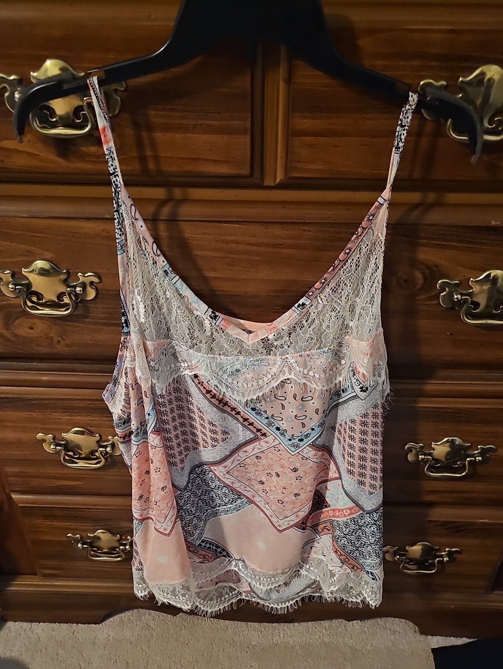 Derek Heart Peach Patchwork Lace-Trim Camisole